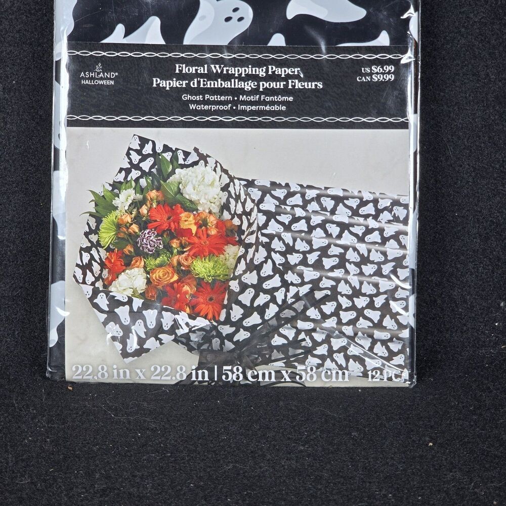 Orange and Black Floral Wrapping Paper Waterproof Bouquet Wrap 22.8" x 22.8"